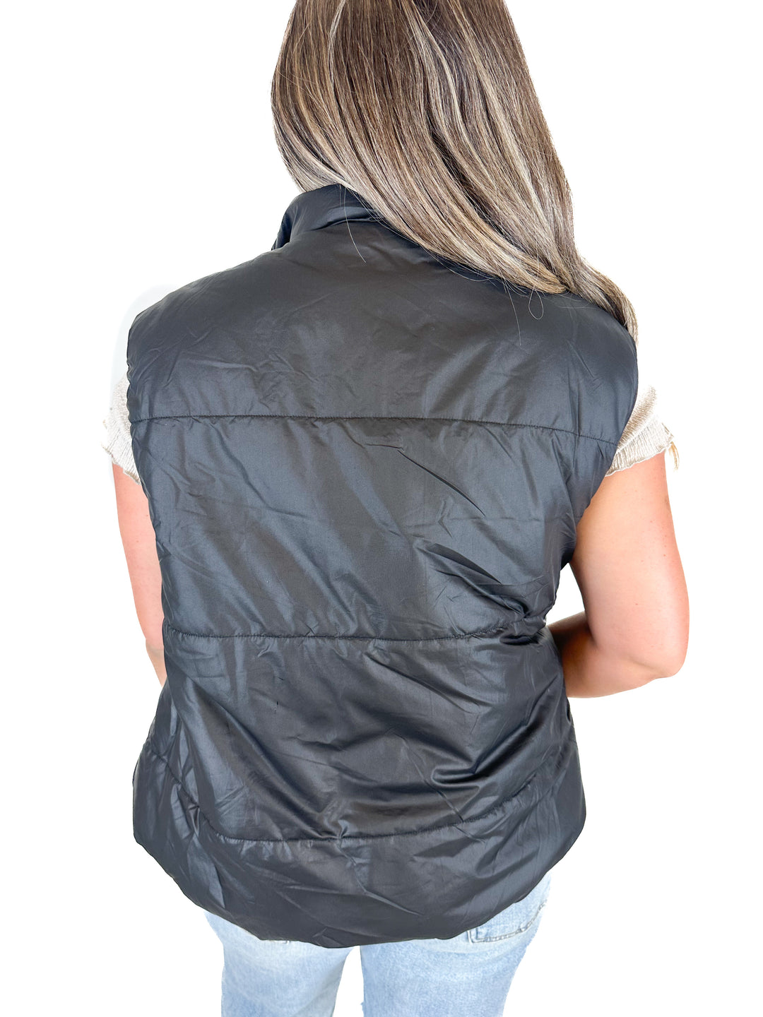 Pink Lily Black Oversized Puffer Vest (M)
