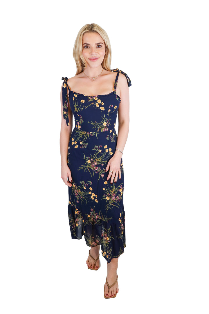 reformation navy floral maxi dress (4; retail $278)