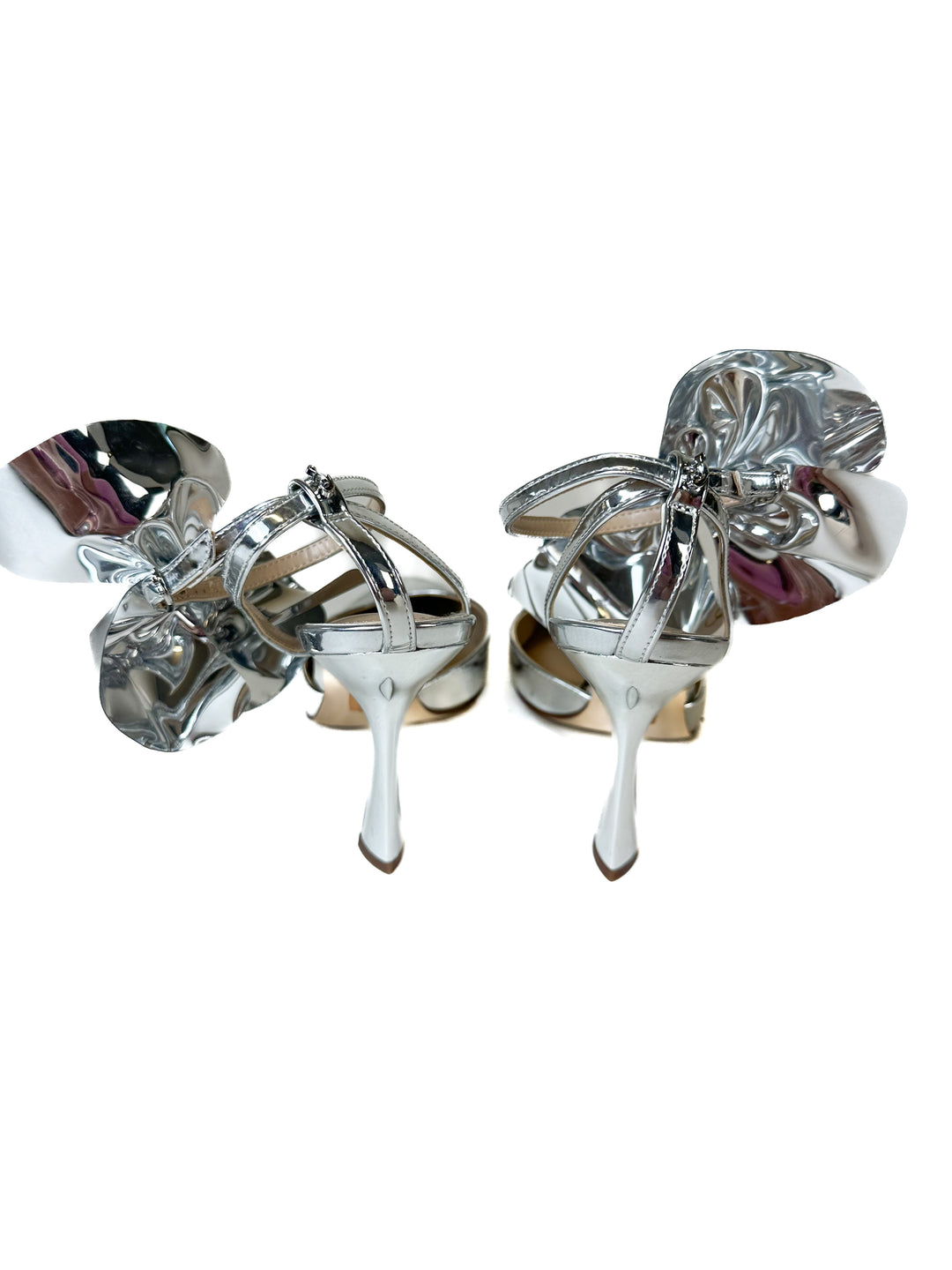 Free People Silver Metallic Heels with Bows NWOT (7)
