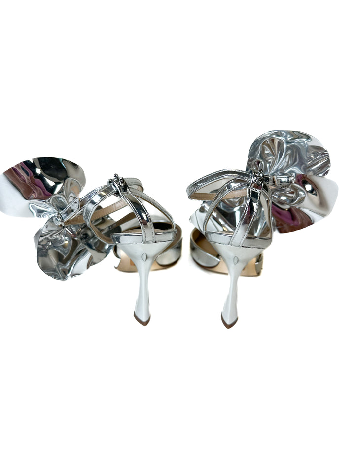 Free People Silver Metallic Heels with Bows NWOT (7)