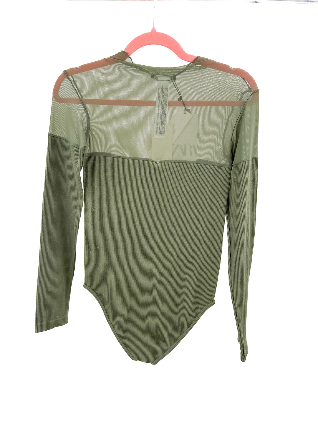 Zara sage green ribbed bodysuit NWT (M/L)