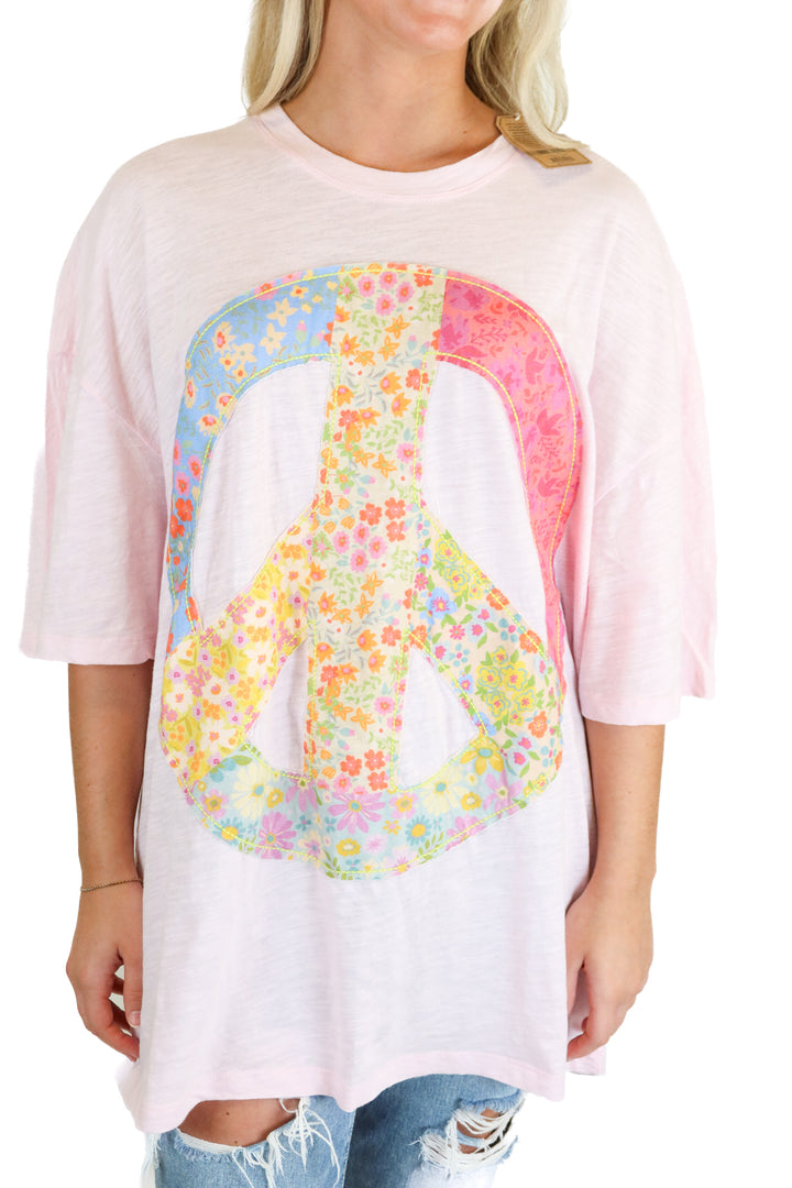 Natural Life light pink peace sign tee NWT (O/S)