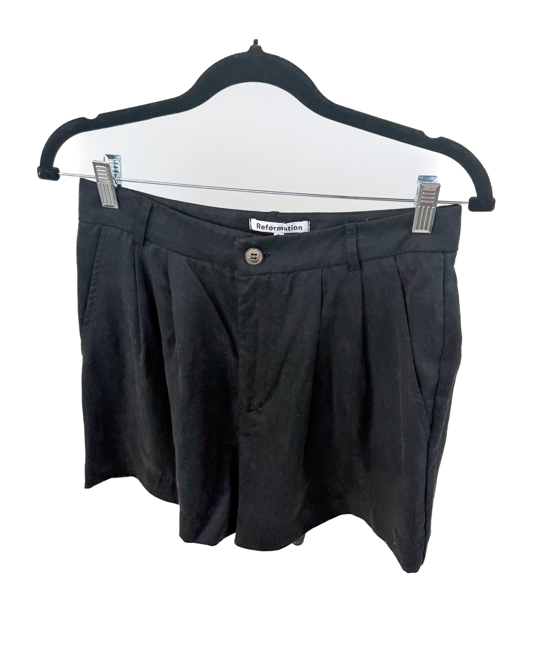 reformation black wtill trouser shorts (6; retail $128)