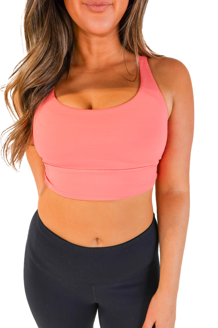 Lululemon coral sports bra (L; retail $52)