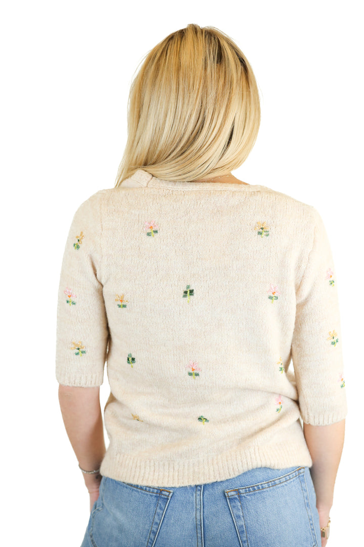 Goodnight Macaroon Beige Beaded Cropped Cami & Sweater Set (S)