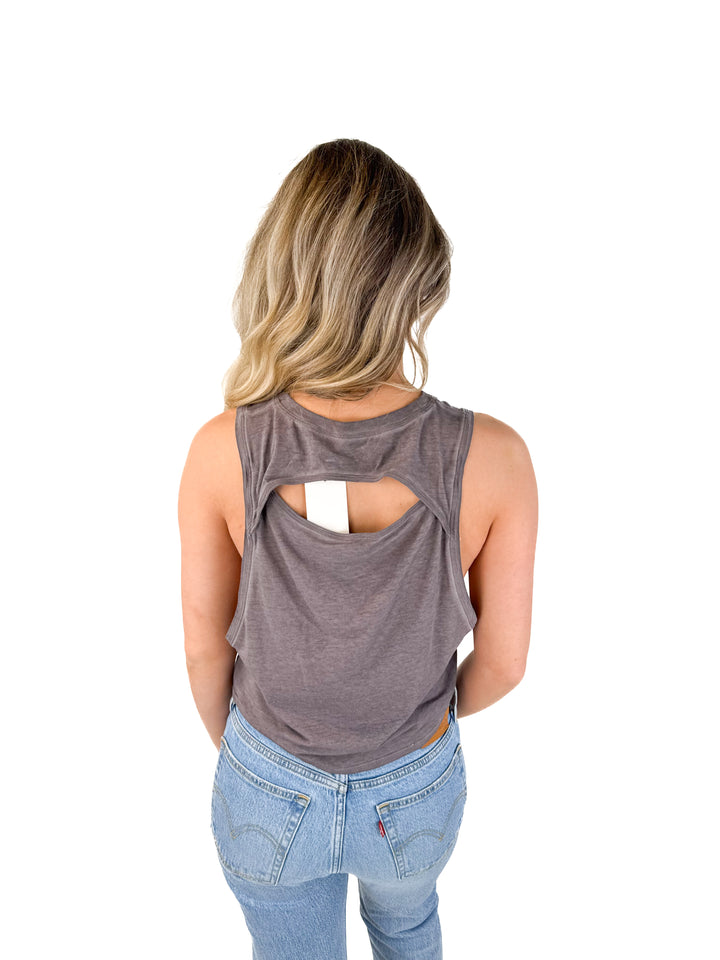 SOLD: lululemon grey cutout back tank (4*)