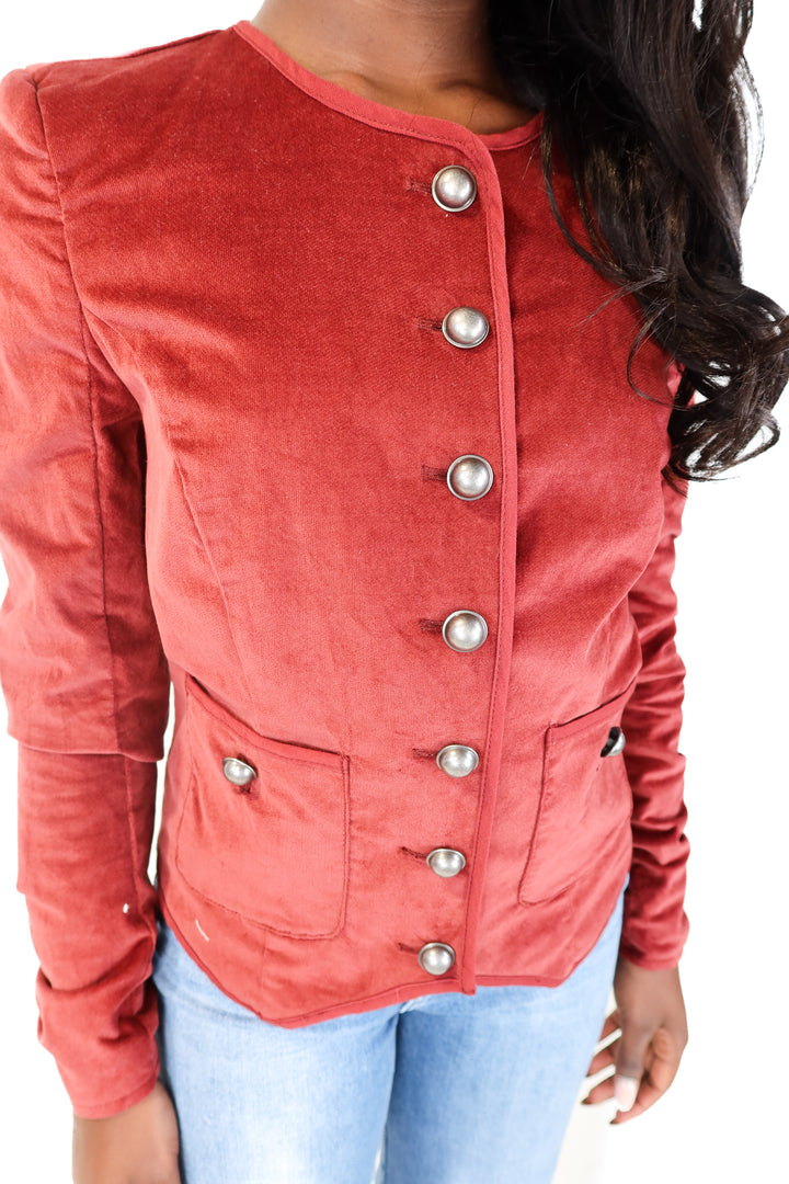 Free people rust velvet jacket (s; retail $168)