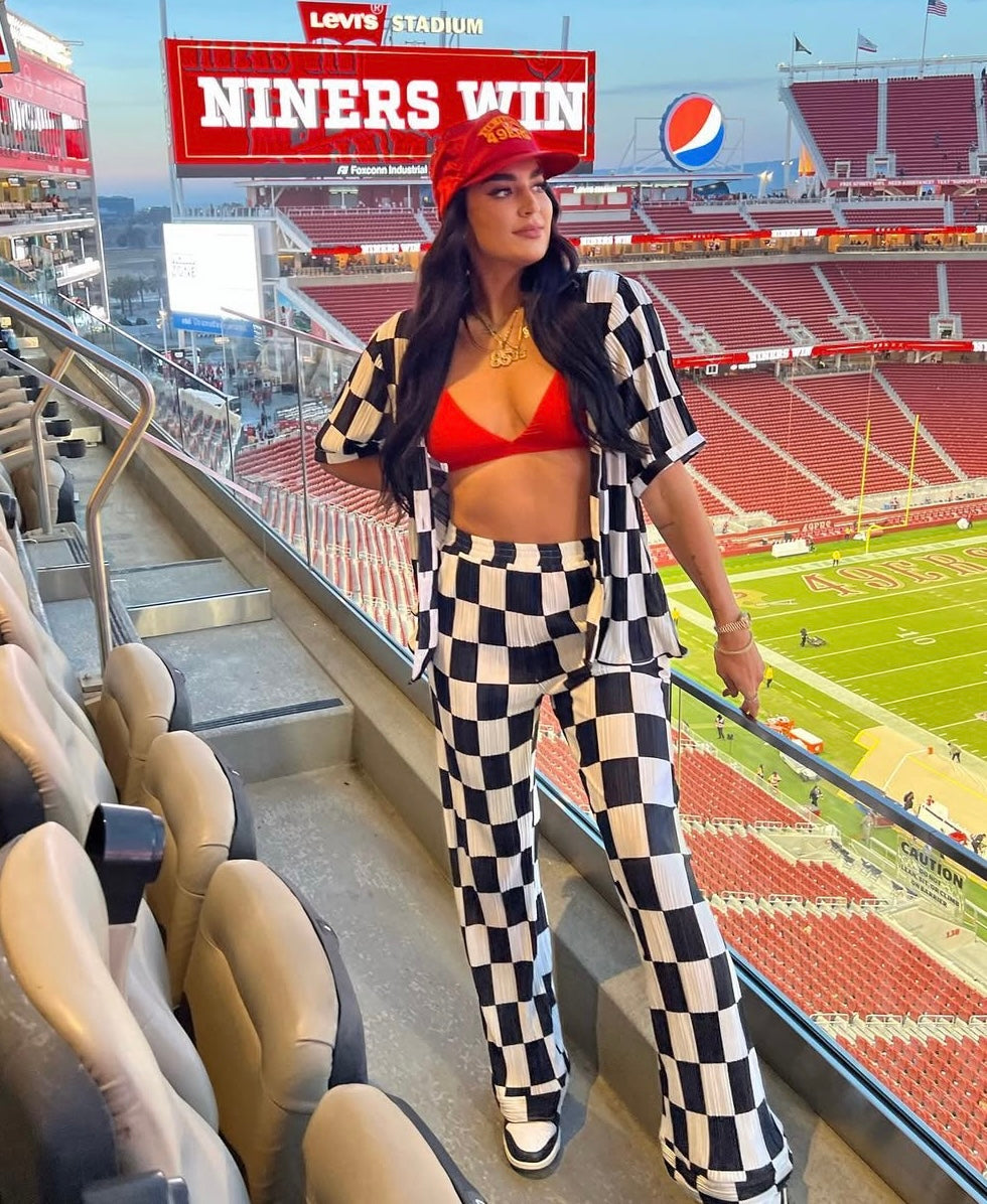 AUCTION lala black/white checkered set (L)- ends 5/20 at 8pm CT