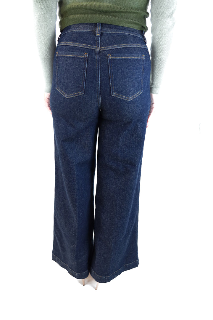 Spanx dark wash wide leg jeans (M; retail $148)