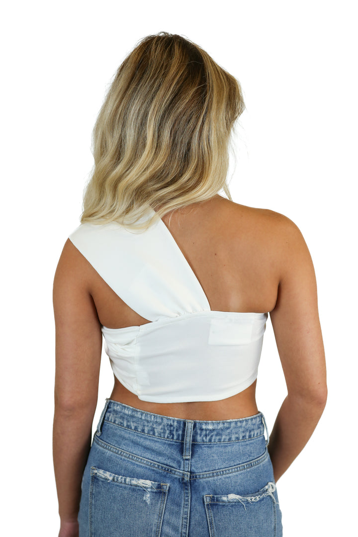 Zara white one shoulder tie top NWT (S; $30)