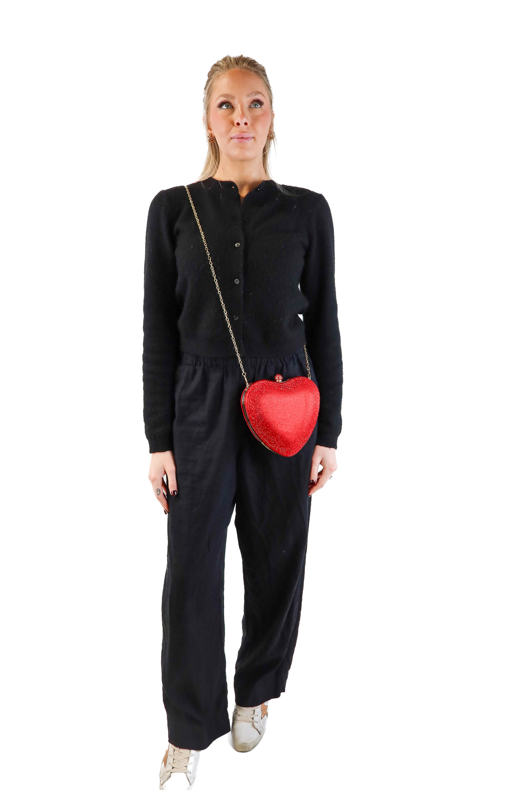 red rhinestone heart bag