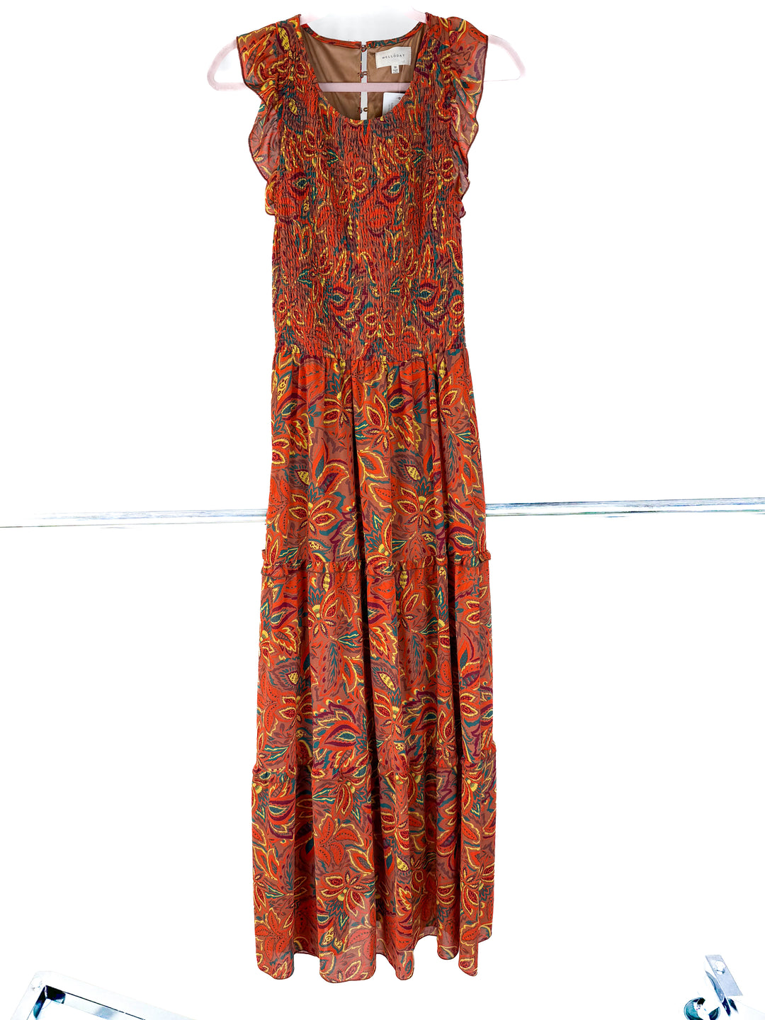 melloday orange smocked floral dress (M)