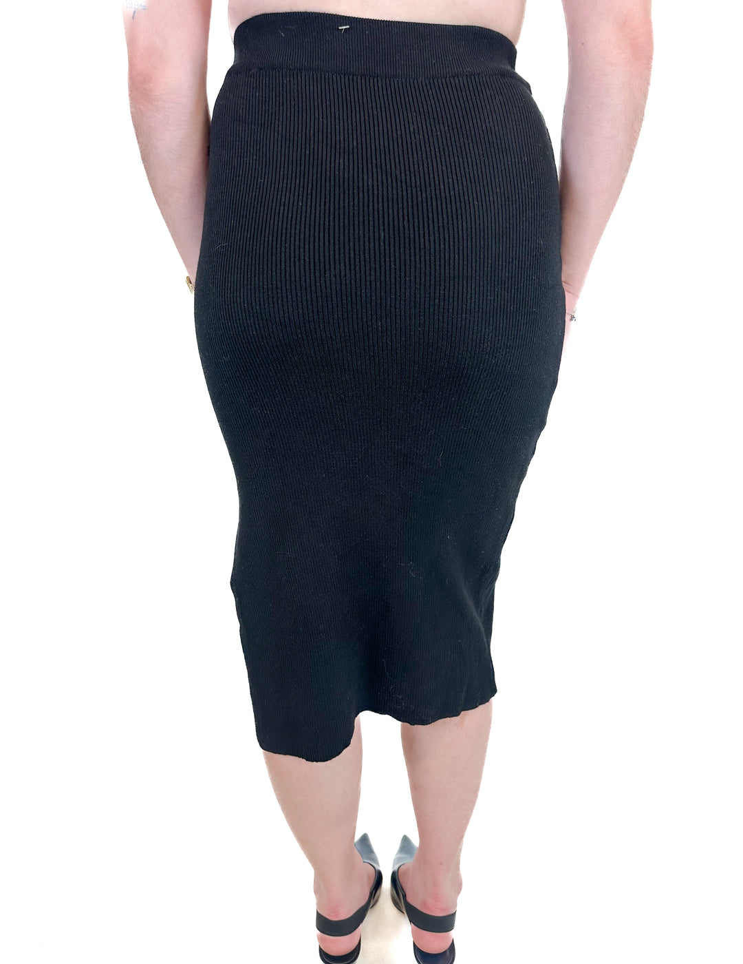 Black Ribbed Midi Pencil Skirt (S)*