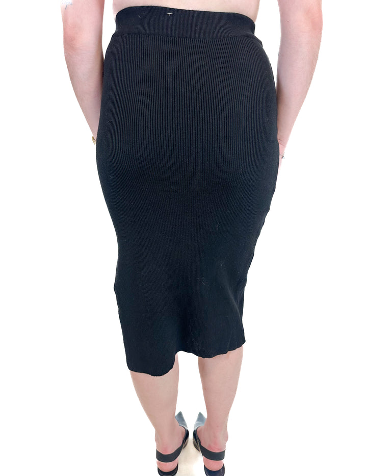 Black Ribbed Midi Pencil Skirt (S)*