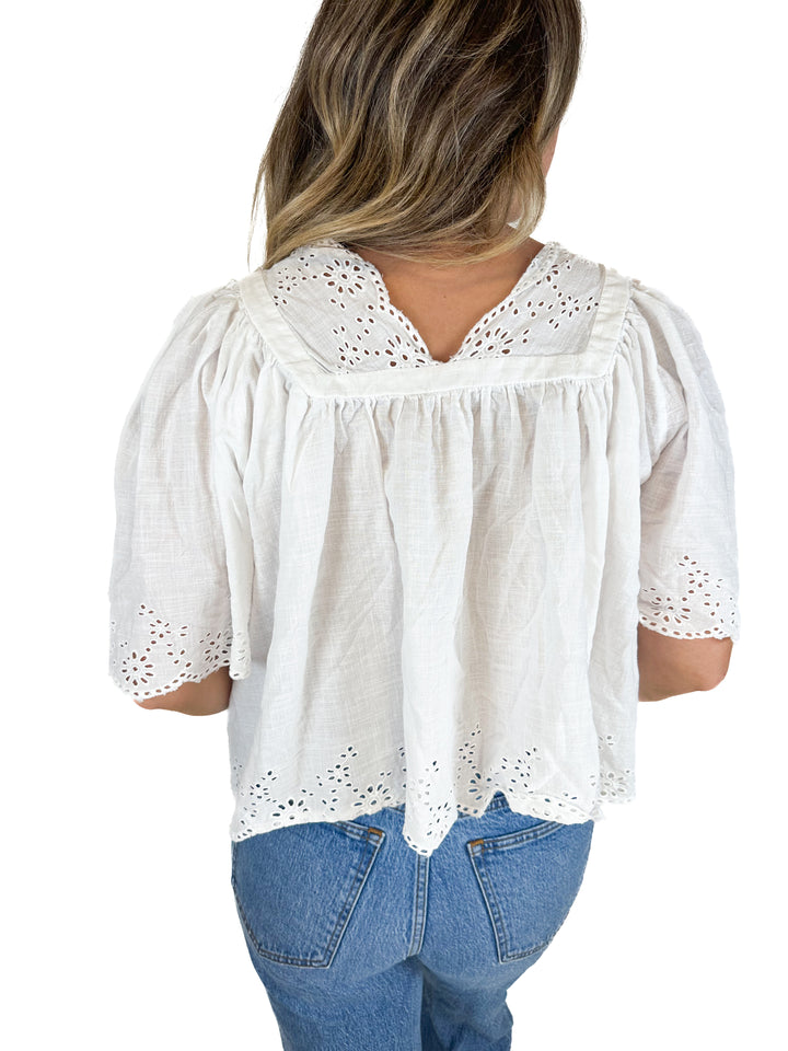 Free People White Eyelet Blouse (S)