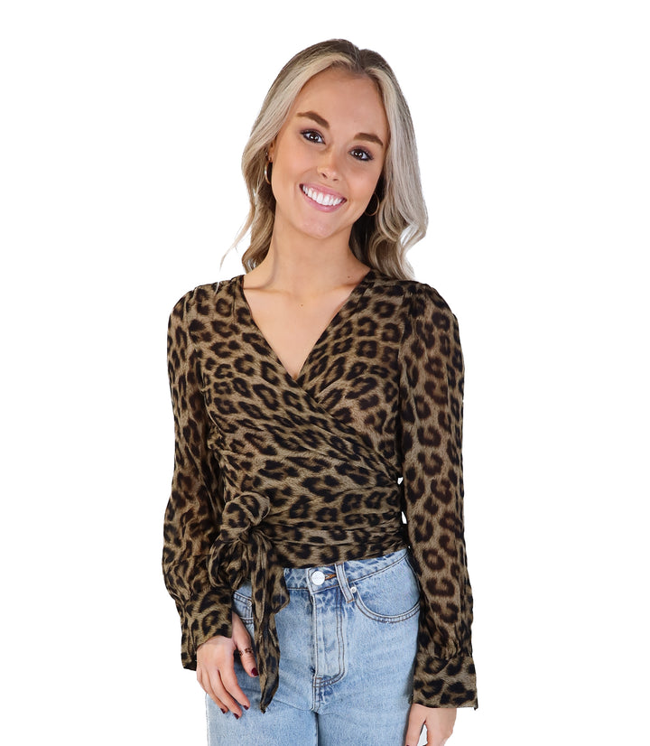 Ba&sh leopard sheer wrap top (xs; retail $265)