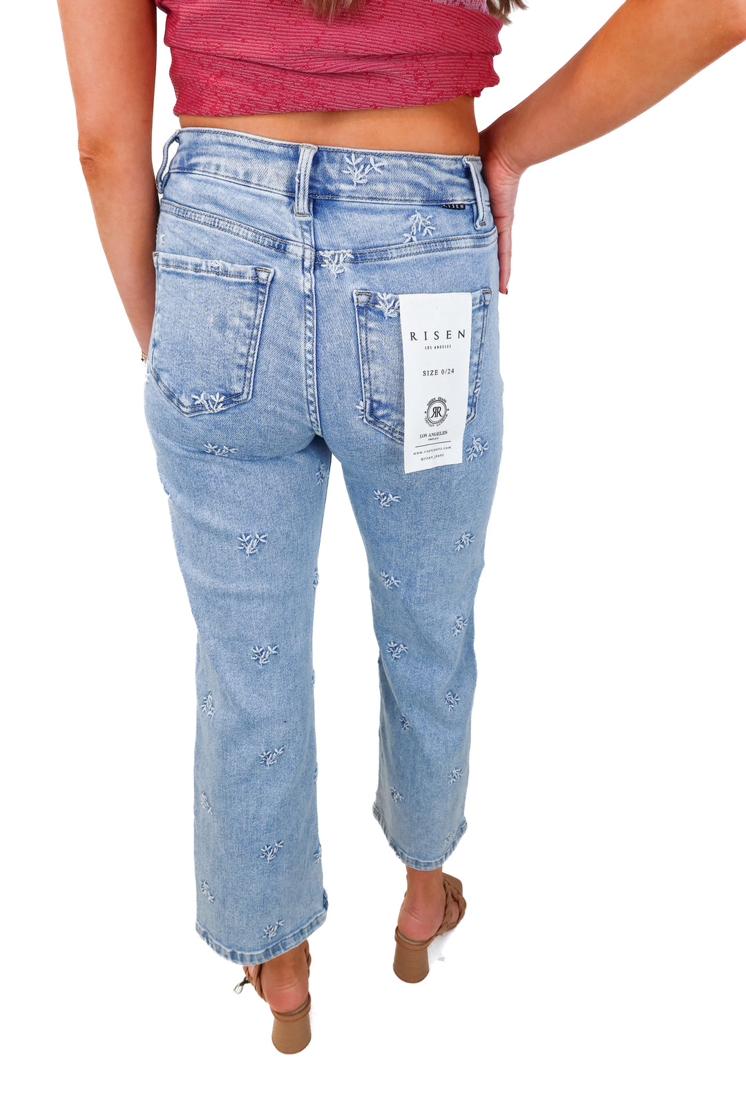 risen light wash floral jeans NWT (24; retail $74.90)