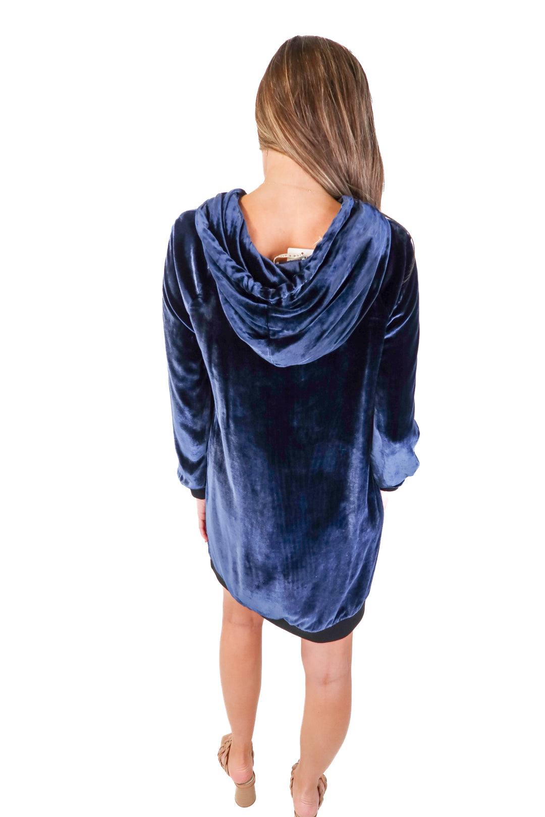 Alice + Olivia Navy Velour Hooded Tunic Dress (S)