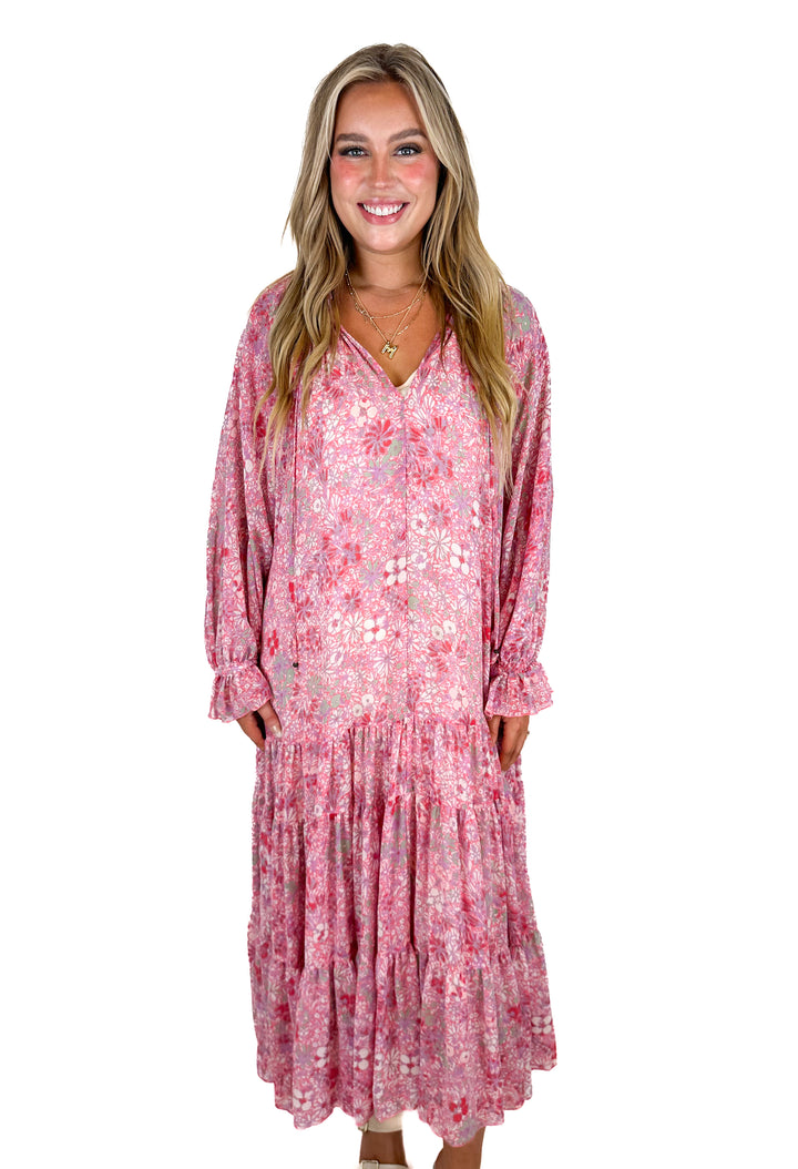 Free People Feeling Groovy Oversized Maxi Dress Summertime Pink  (M)