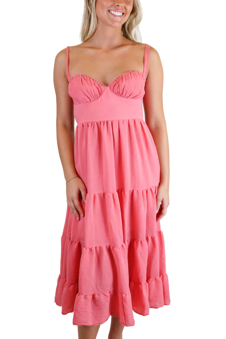 Hello Molly Coral Tiered Midi Dress  (4)