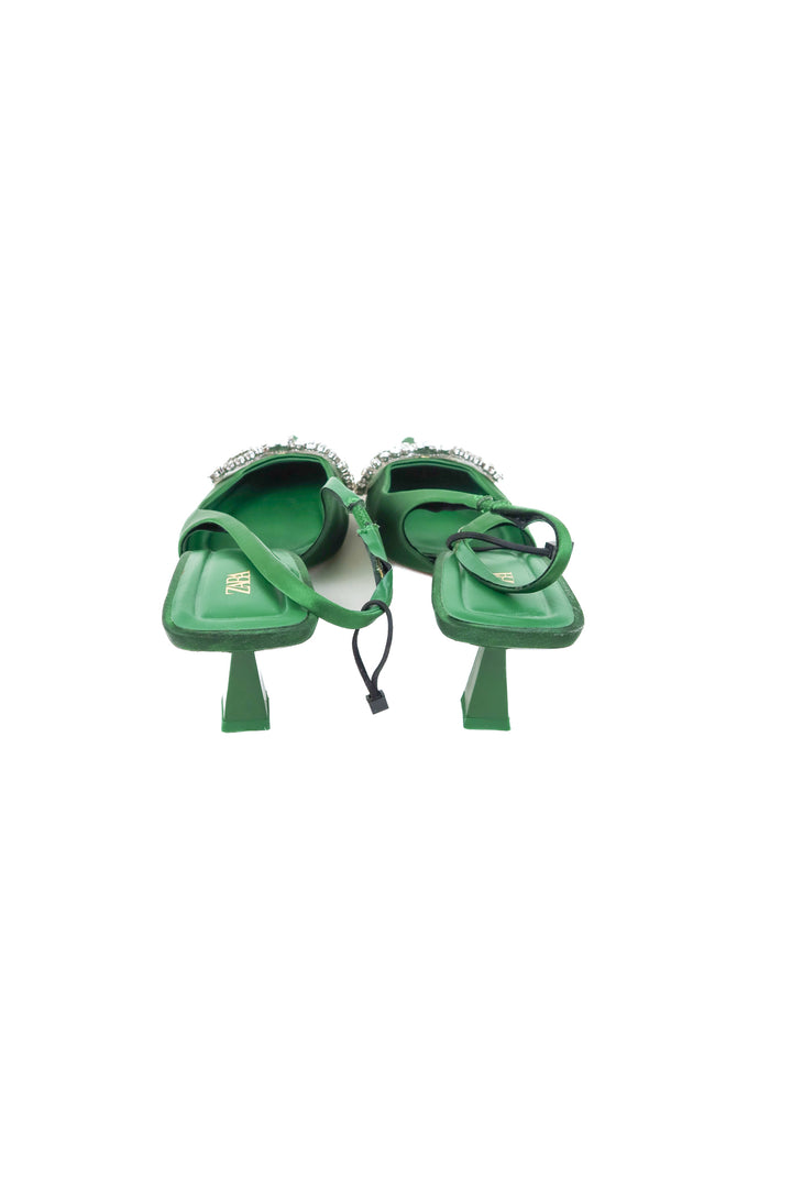 Zara emerald green rhinestone bow kitten heels NWOT (9; retails for $89)