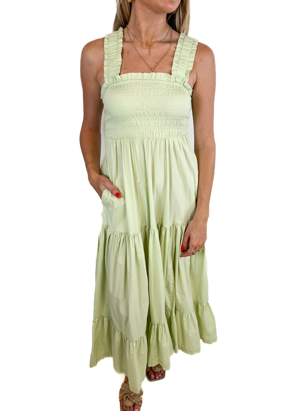 Abercrombie Green Smocked Bodice Maxi Dress (XXSP)
