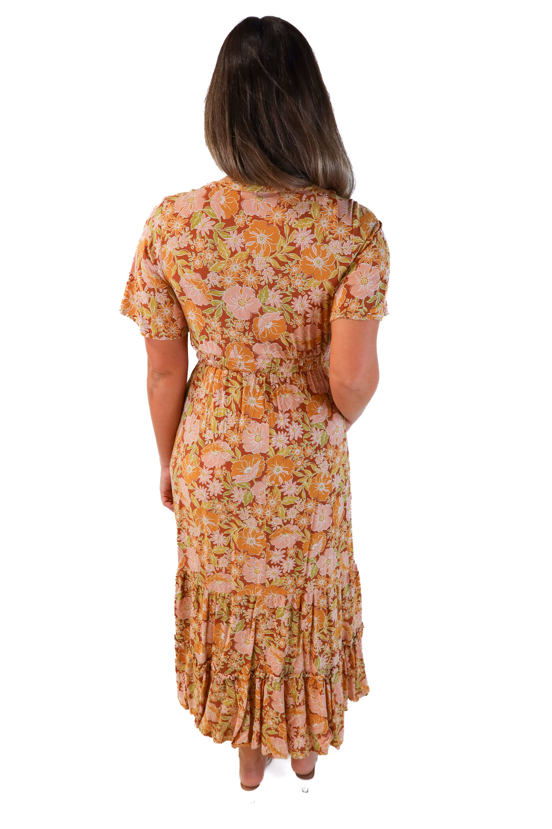 brown floral maxi dress (m)