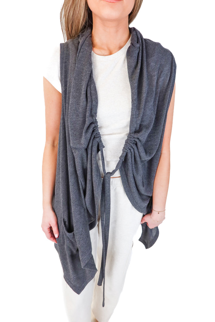 Ryu Charcoal Knit Pocket Wrap Vest (*S)