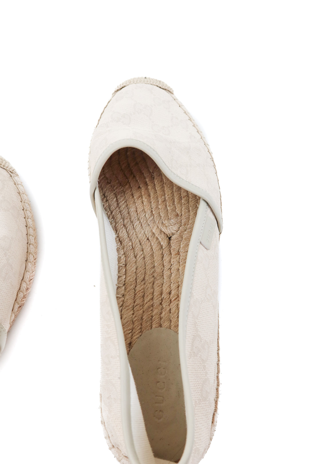 Gucci beige GG canvas/leather slip on espadrille flats (40/ US9.5-10; retail $790)
