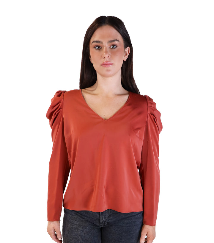 Gianni bini rust puff sleeve top (m; retail $58)