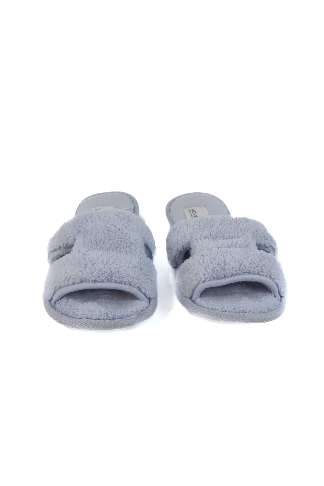 Haven blue “H” slippers (retails for $44)