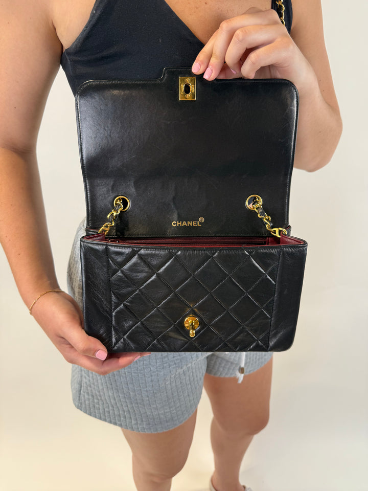 Chanel Diana Black Lambskin Crossbody (Vintage)