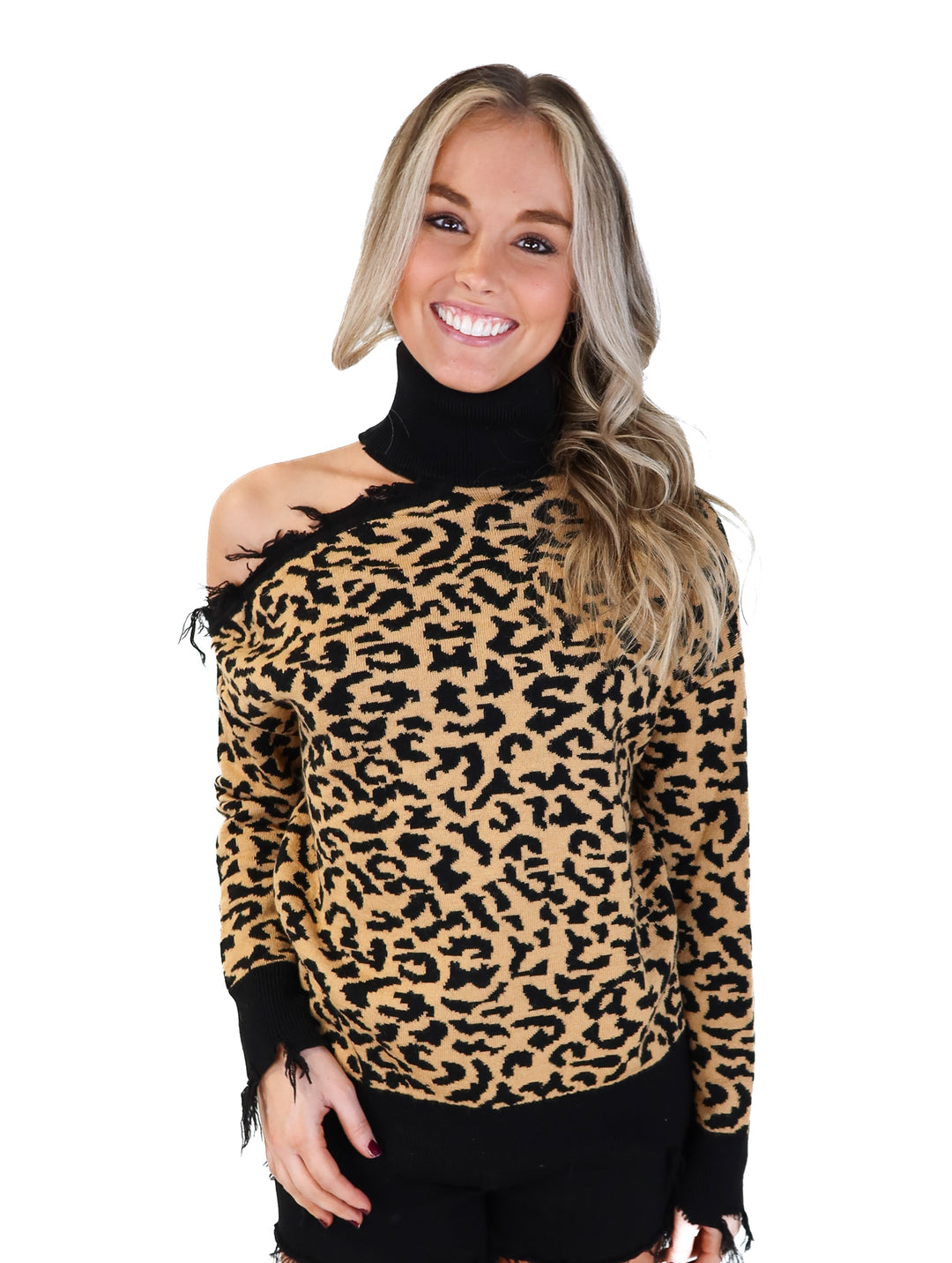 Lovers and friends turtleneck cold shoulder cheetah sweater (xs; retail $168)