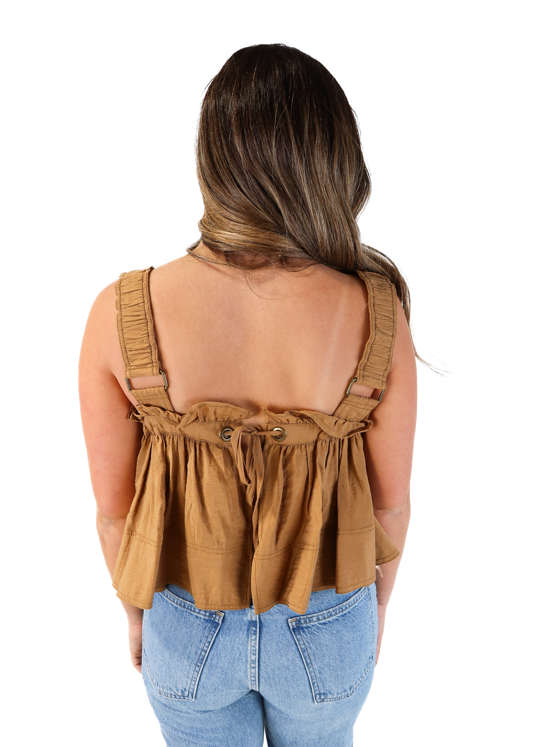 Pilcro brown ruffle tank (L; retail $98)