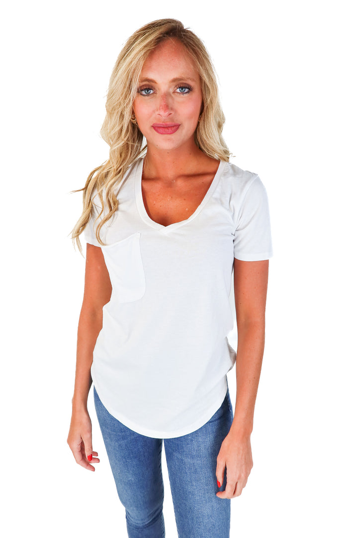 Z Supply White Vneck Pocket Tee (S)