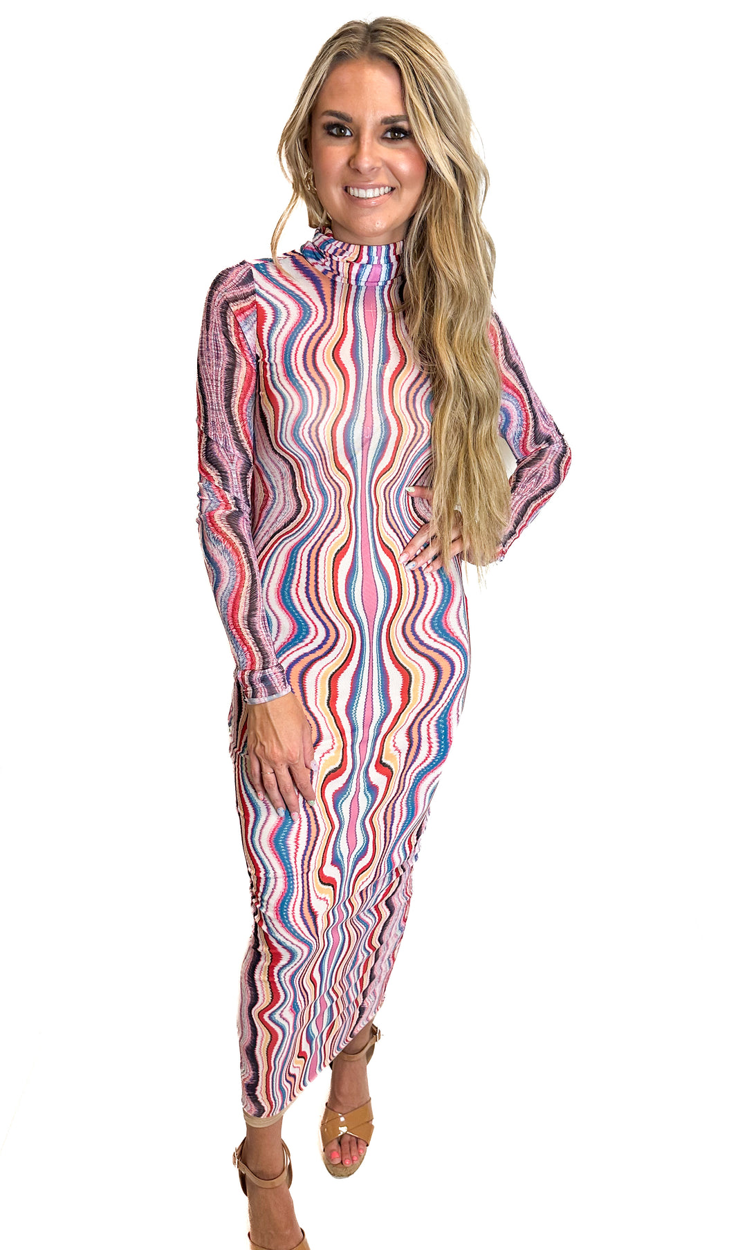 AFRM Multicolored Mesh Turtleneck Dress (XS)