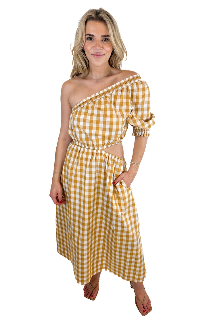Who What Wear Checked One-Shoulder Dress NWT (XS)