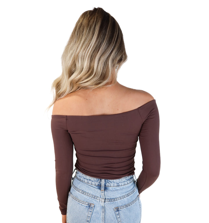 Nuuds brown off the shoulder bodysuit (s; retail $58)