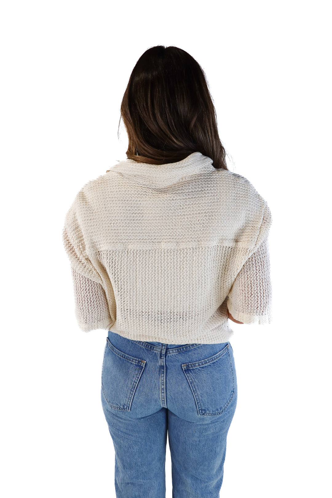 Zara cream knit short sleeve button up (L)