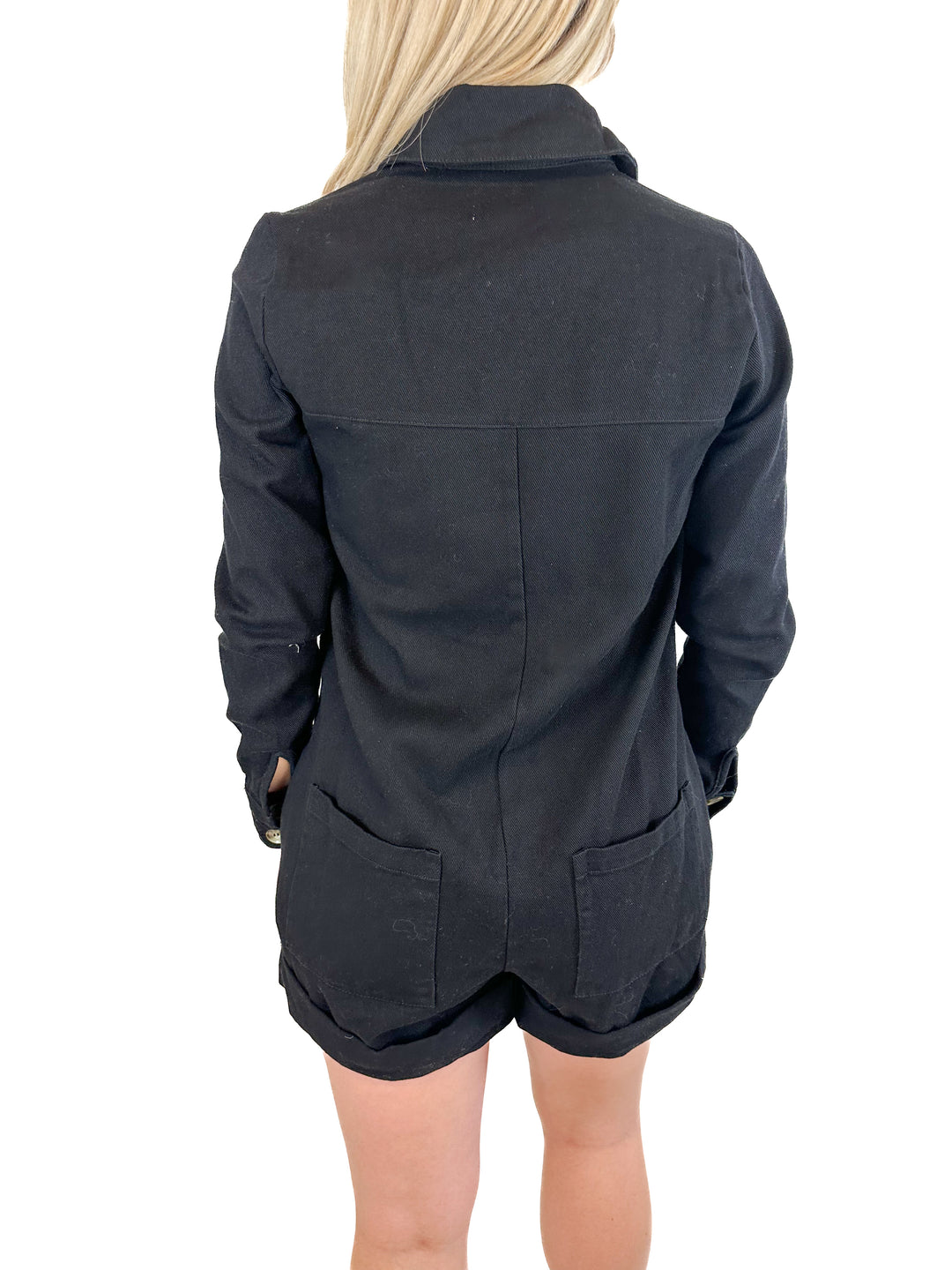 Show Me Your Mumu Black Oversized Denim Romper (XS)