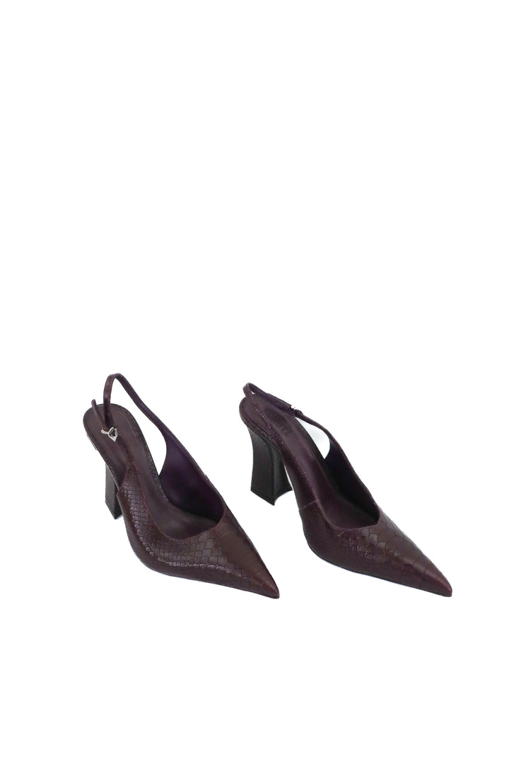 schutz dark plum michelle sling back heels (10; retail $158)
