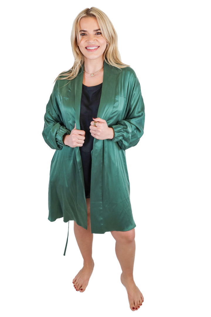 Lunya forest green tie front robe (XS/S; retail $278)