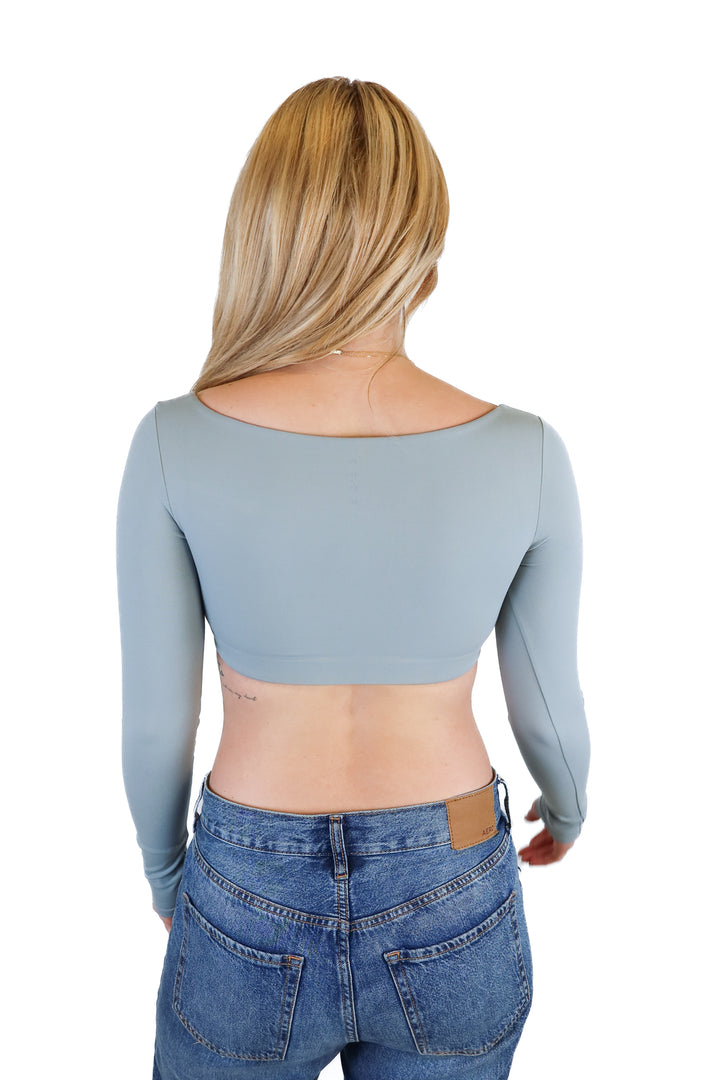 acta blue long sleeve cropped active top NWT (s; retail $45)