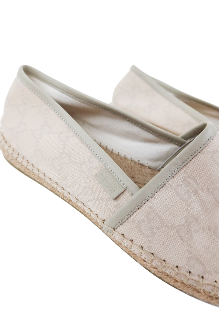 Gucci beige GG canvas/leather slip on espadrille flats (40/ US9.5-10; retail $790)