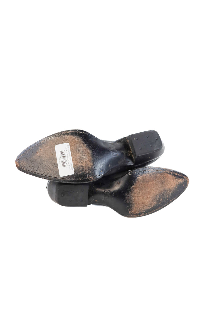 Frye black silver toe booties (8.5; retail $225)