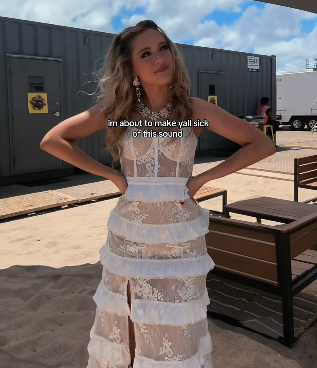 altar'd state white lace ruffle maxi dress (s)