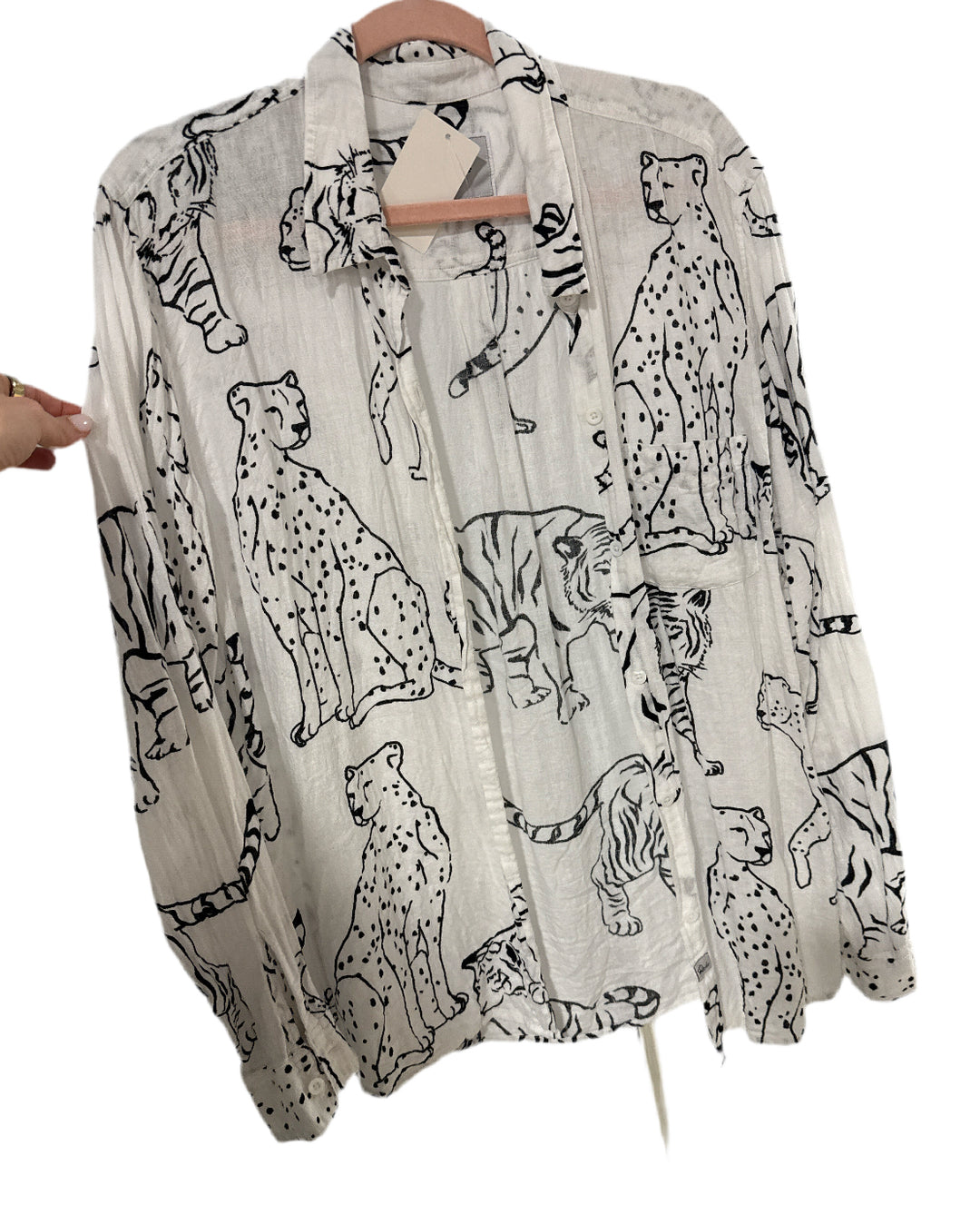 SOLD: rails white cheetah print button up (L; retail $188)