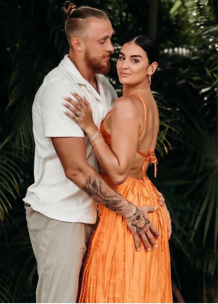 baobab orange satin maxi dress (m)