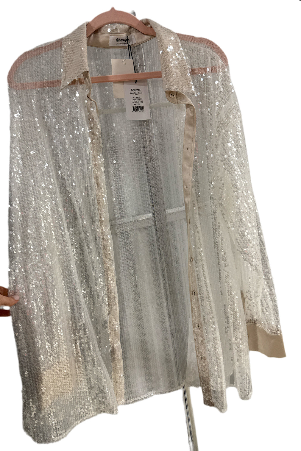 SOLD: showpo white sheer sequin button up NWT (10; retail $69.95)
