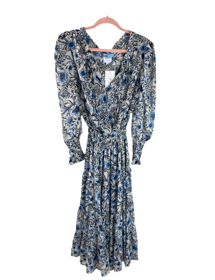 misa sheer blue smocked maxi dress (xs)